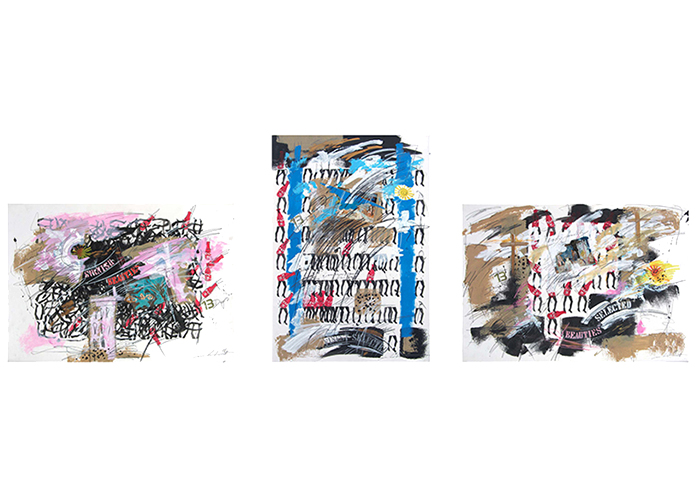 thirteen days - 1 merry christmas - 2 mountain high - 3 holy family  • je 70 x 100 cm • Acryl, Bleistift auf Karton